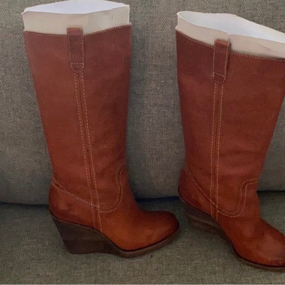 Same Day Shipping Vintage Frye Caroline wedge Campus Boot 5.5 Brown Leather - Picture 3 of 3